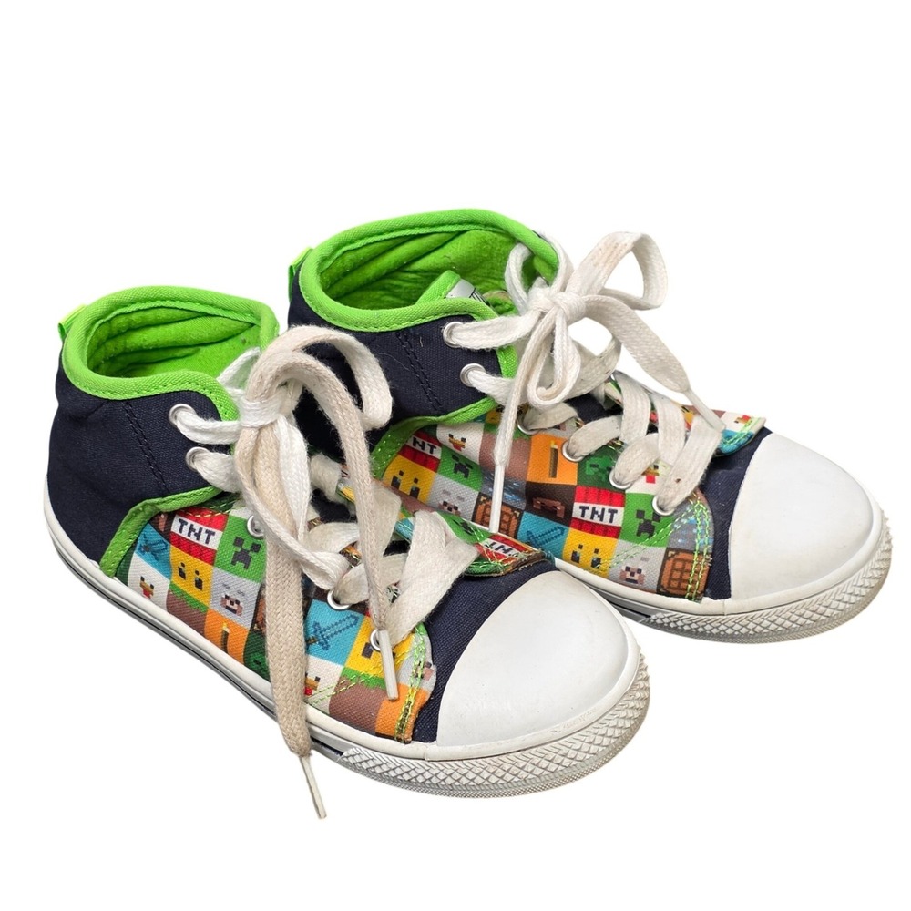 Minecraft High Top Sneakers Boy's Size 13 Green Navy Multicolor Pixel Graphics